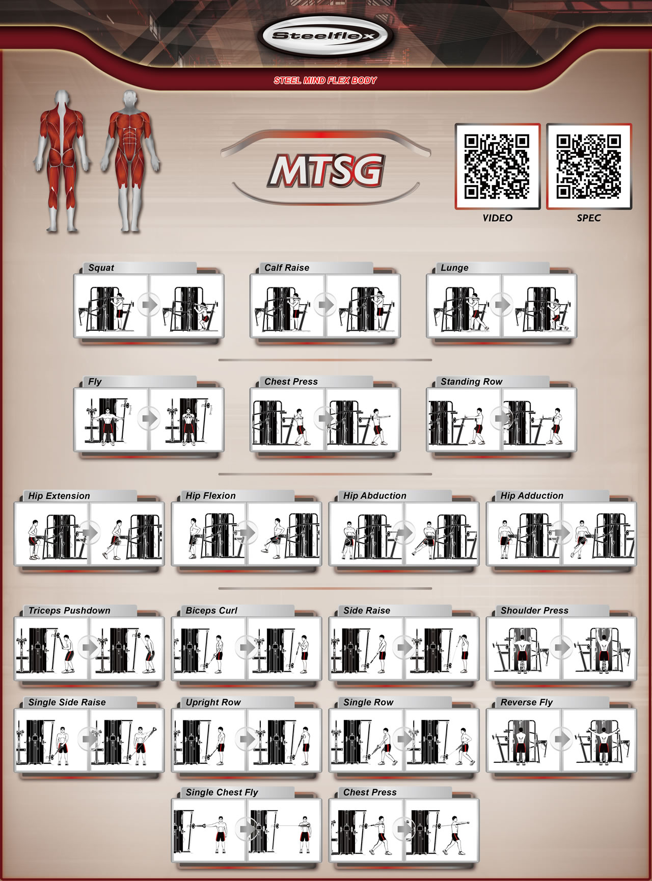 Steelflex MTSG 多功能综合训练器训练动作指导图